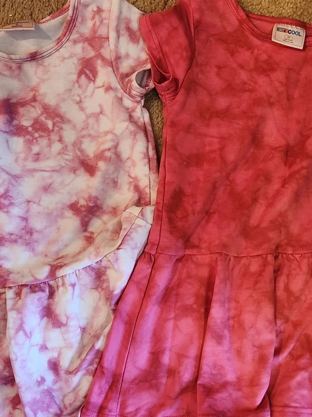 COOL Pink Tie-Dye Short Sleeve Kids Casual Dress